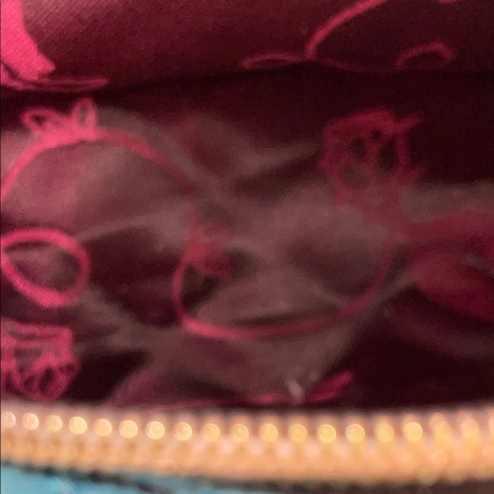 Betsey Johnson Turquoise Quilted Cosmetic Pouch with Pink Accent Print